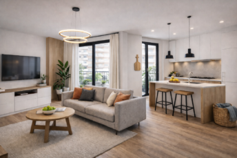 salón con cocina abierta